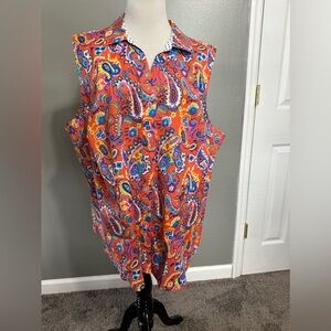 Talbots‎ women’s size 24W sleeveless button up Paisley print blouse no iron